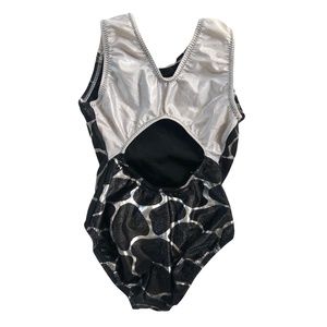 Go For The Gold Gymnastic Black & Silver Shimmer Leotard S 5/6
